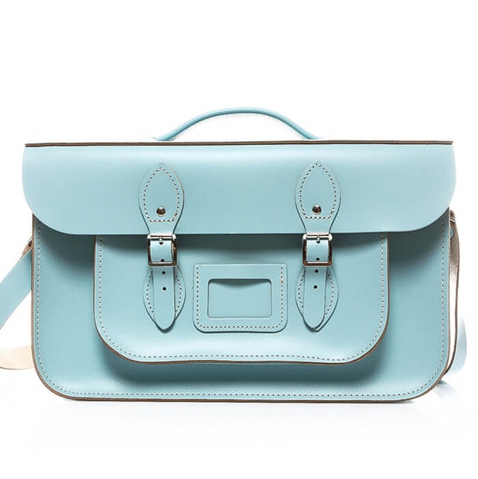 Torebki listonoszki ze skóry juchtowej w kolorze baby blue torebki szkolne retro ze skóry juchtowej